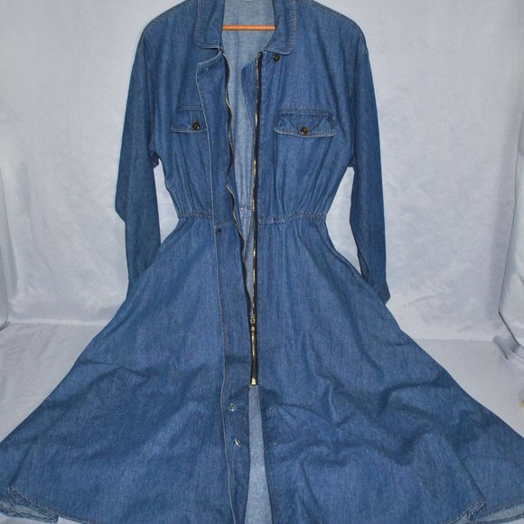 Vintage 90s Denim Long Sleeve Midi Dress Size 9/10 - Picture 6 of 10